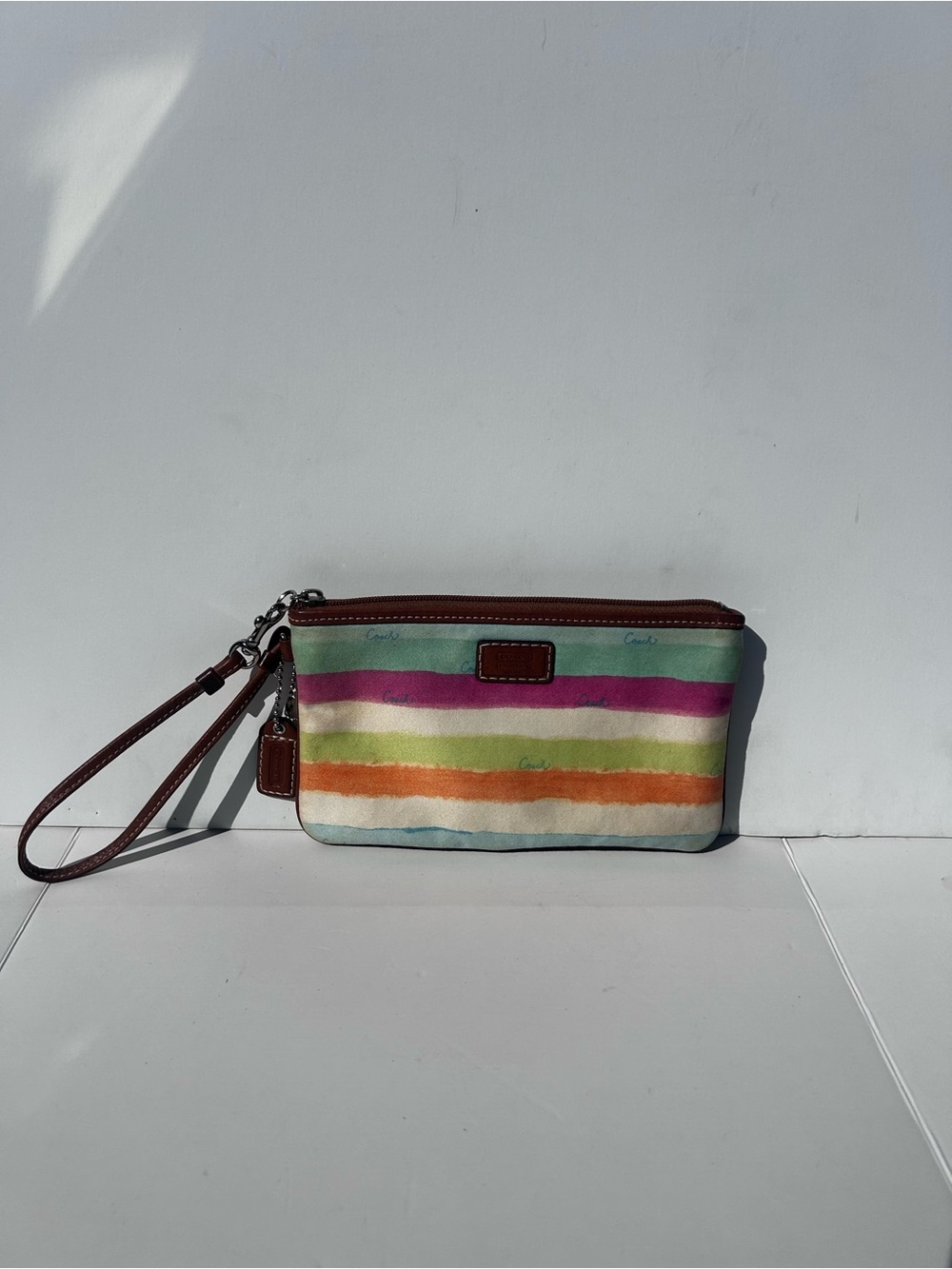 COACH Hampton Watercolor Stripe Canvas Wristlet Multicolor Wallet Bag Pouch Y2K